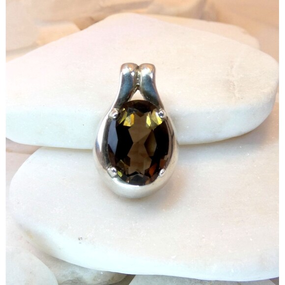 Natural Smokey Quartz Gemstone 925 Sterling Silver Jewelry Pendant Modernist - Picture 6 of 9